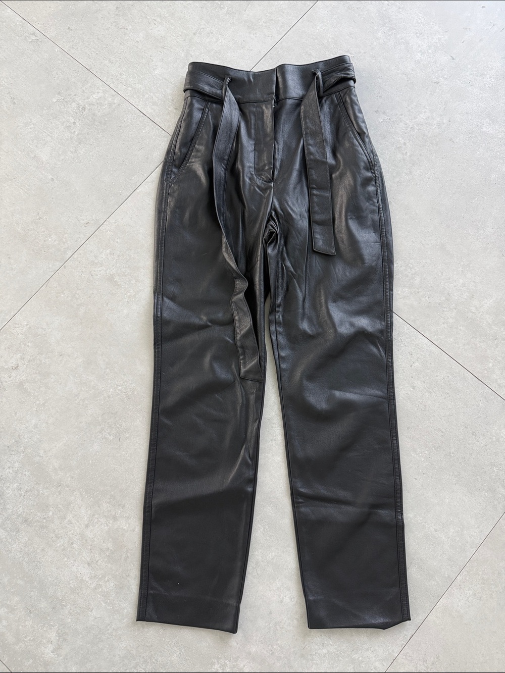 Babaton Black Faux Leather Paperbag Waist Pants